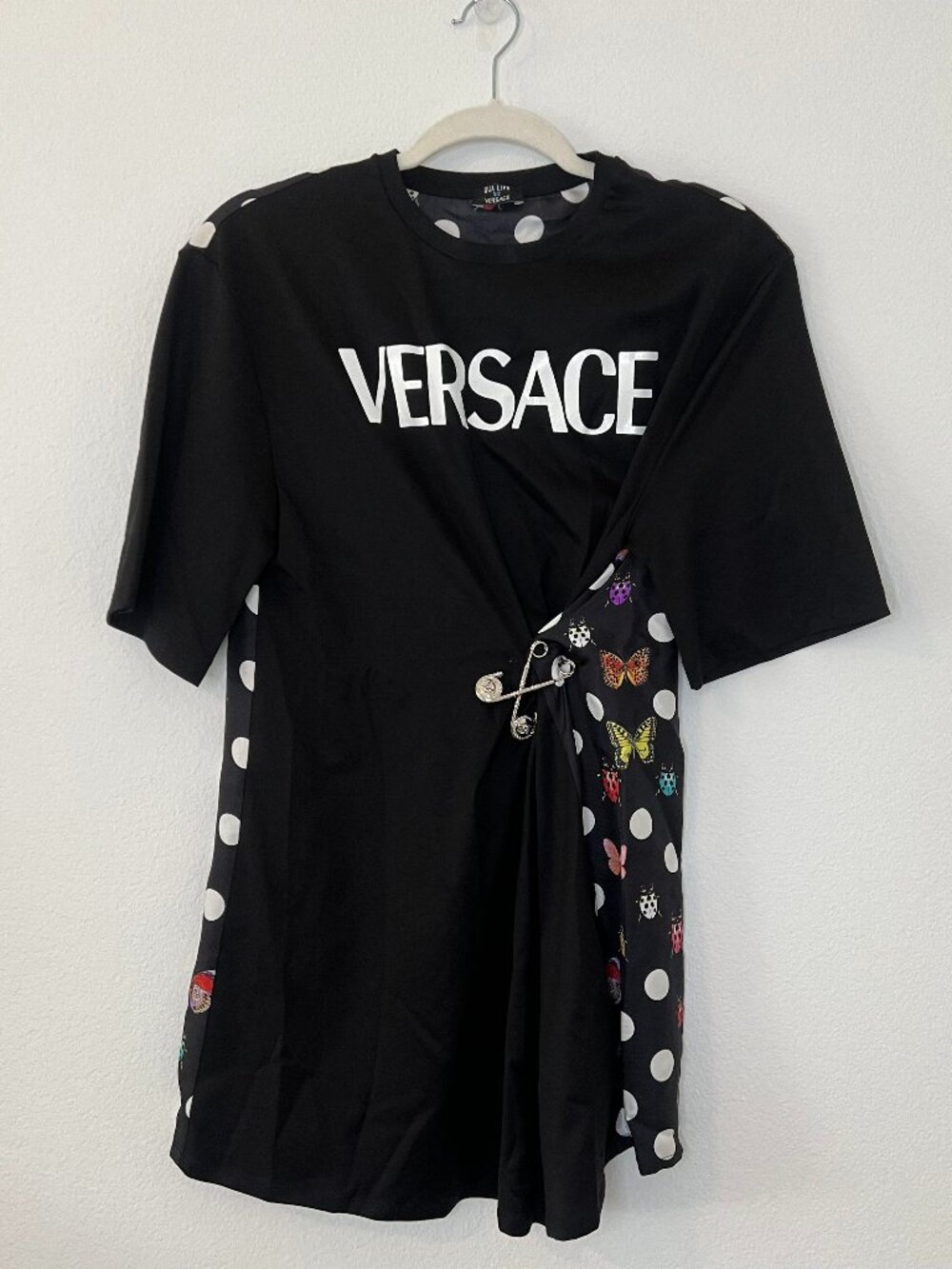 Versace x Dua Lipa Black Cotton Shirt Butterfly Ladybug Polka Dot Print Size 36
